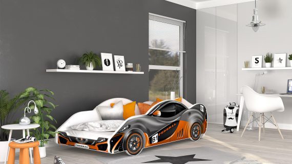 Miniaturka 22 - Łóżko auto do pokoju dziecięcego szaro pomarańczowe SPEED 180x90