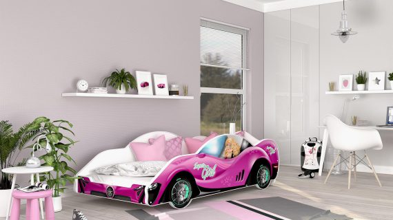 Miniaturka 32 - Łóżko auto do pokoju dziecięcego różowe SPEED 180x90