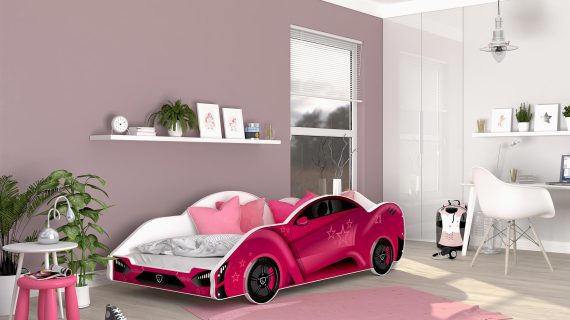 Miniaturka 31 - Łóżko auto do pokoju dziecięcego różowe SPEED 180x90