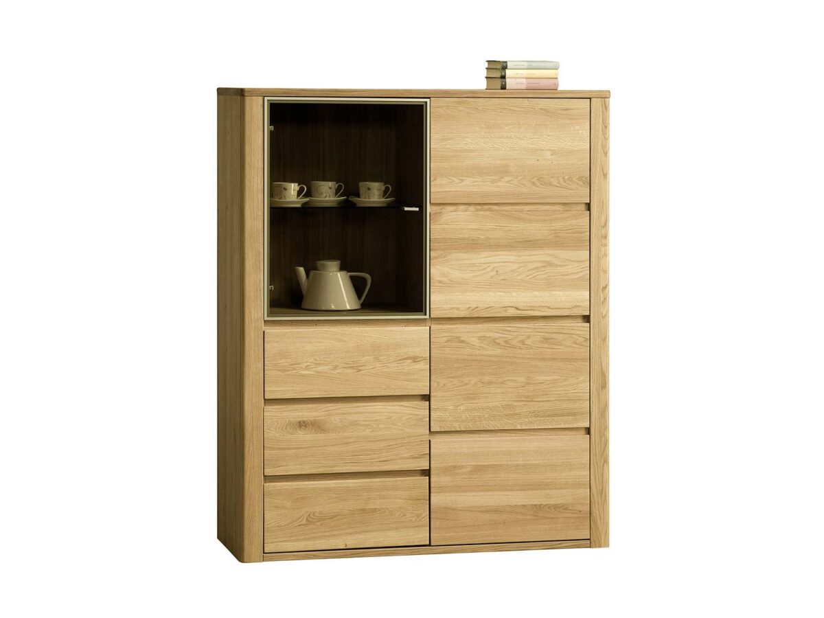 Schmaler Vitrinenschrank aus Eiche massiv MINOS