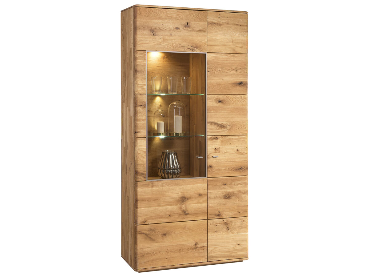 Schmale Glasvitrine Eiche massiv MASERI