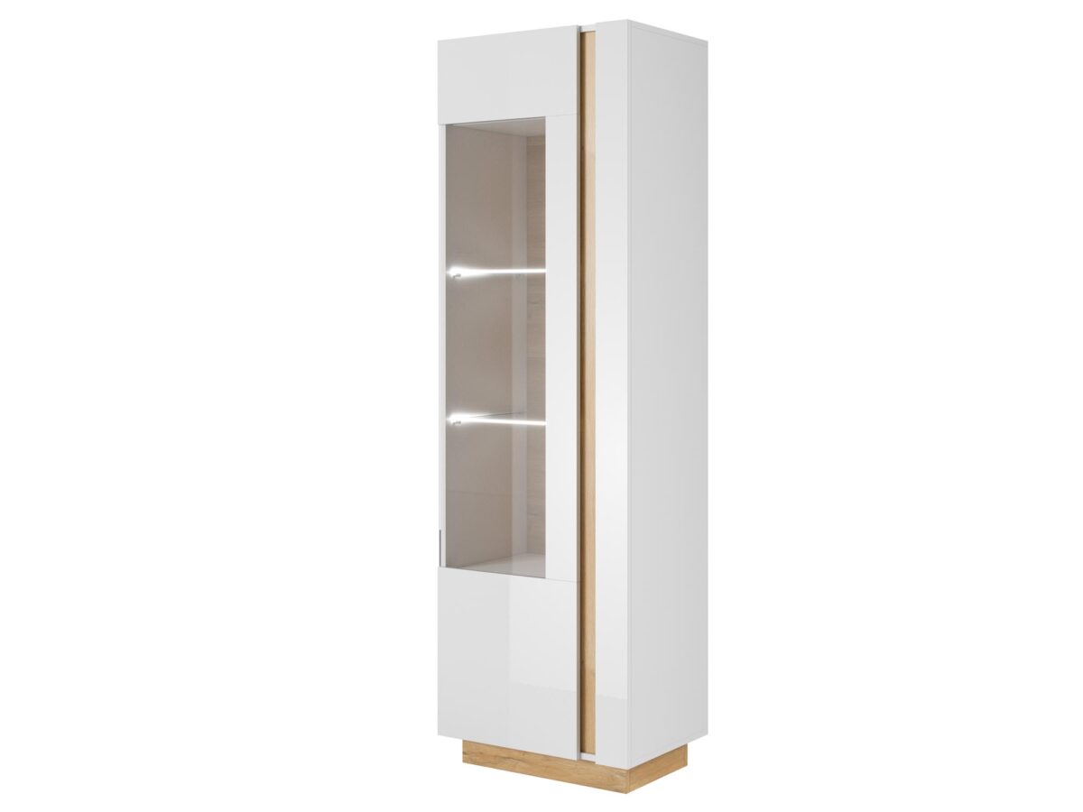 Moderne hohe Vitrine Weiß und Artisan Eiche CLEOPATRA