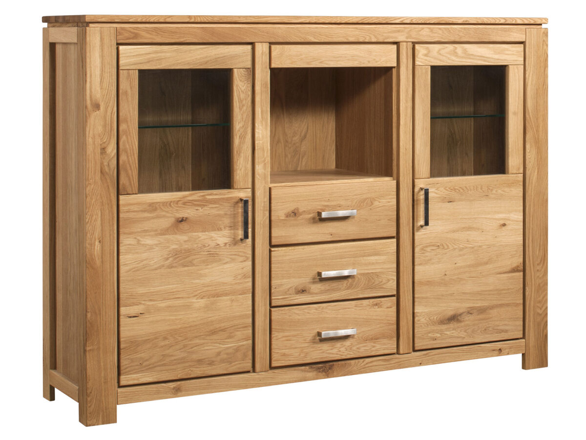 Sideboard aus Eiche massiv Natur mit Glas AKITA