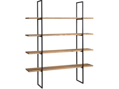 Industrielles Regal mit Holzböden und schwarzem Metallgestell