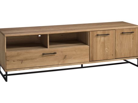 Szafka RTV na czarnych nóżkach białe tło TAHARO