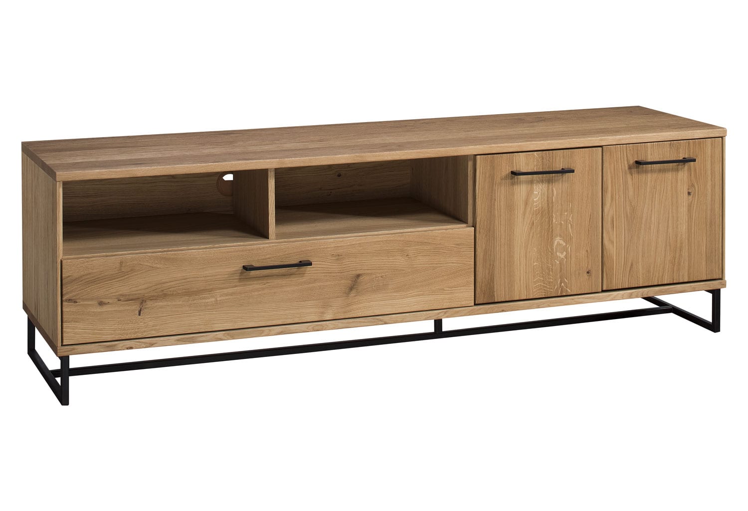 Szafka RTV na czarnych nóżkach białe tło TAHARO