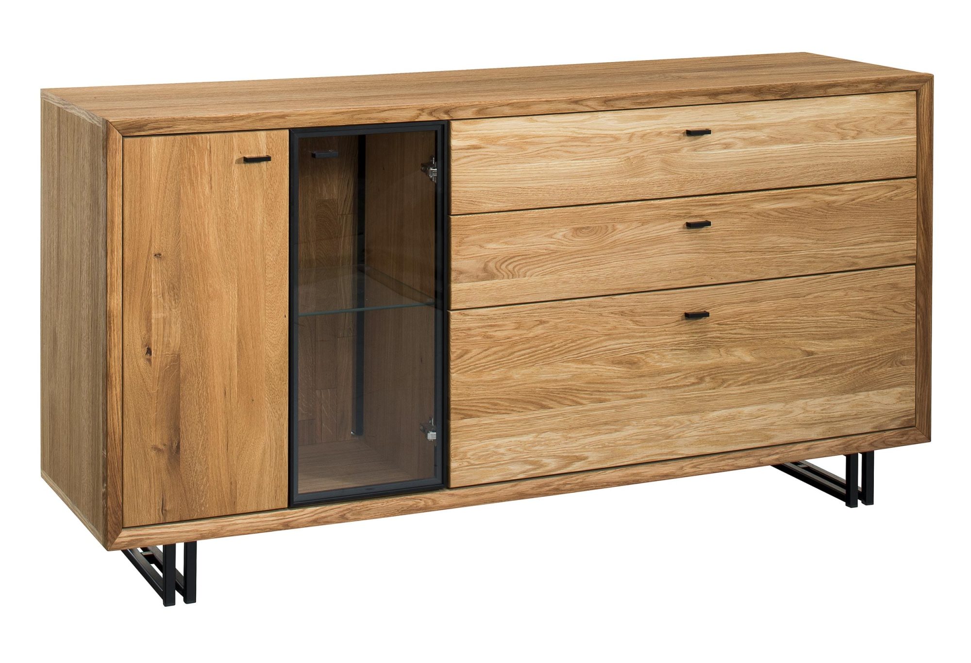Drewniana szeroka komoda do salonu na czarnych nóżkach TOLEDO