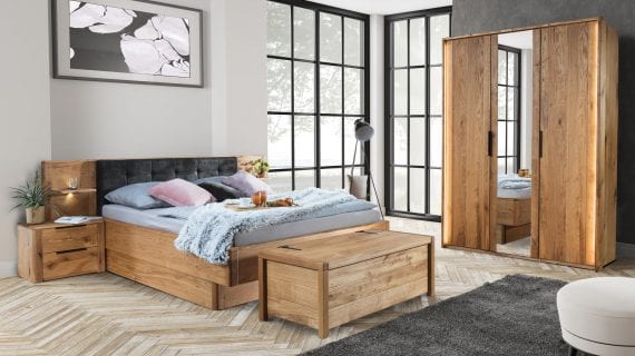 Miniaturka 1 - Drewniana sypialnia z szafą i łóżkiem stoliki nocne MASERI