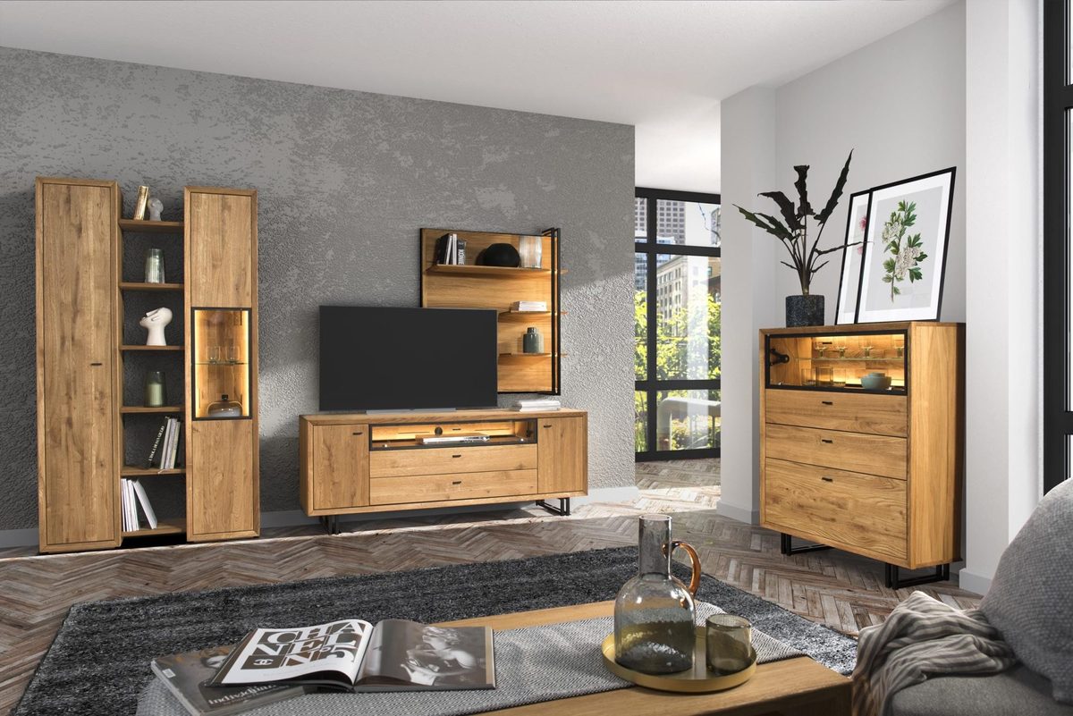 Wohnzimmer-Set mit Vitrinen TV-Board und Wandregalen Toledo