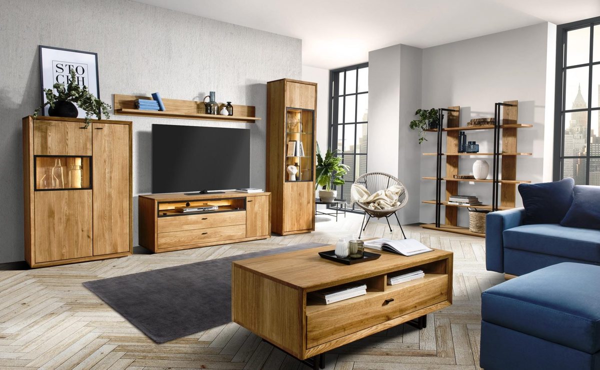Wohnzimmer-Set mit Vitrine TV-Lowboard und Wandregal Toledo