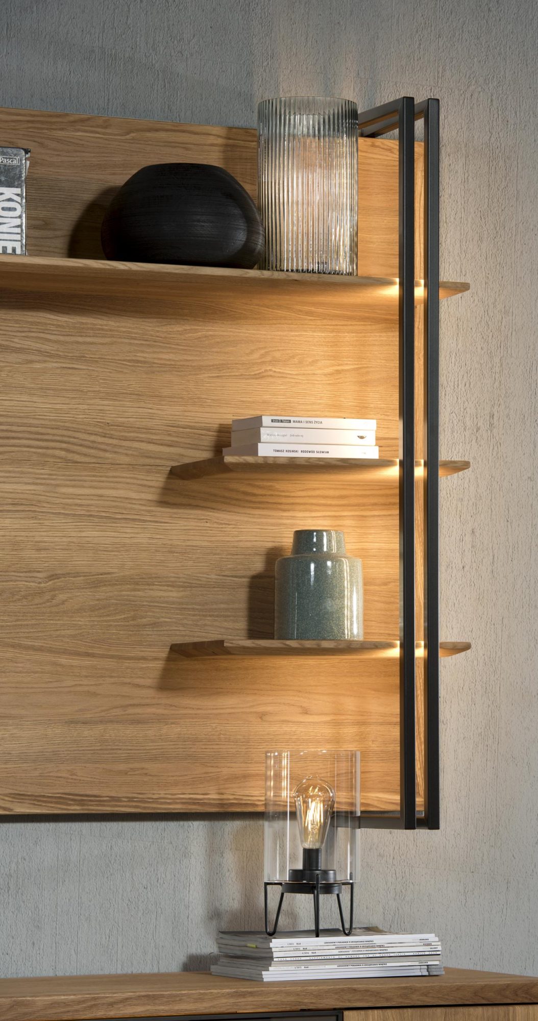 Wiszący panel z półkami i ramą fornir TOLEDO