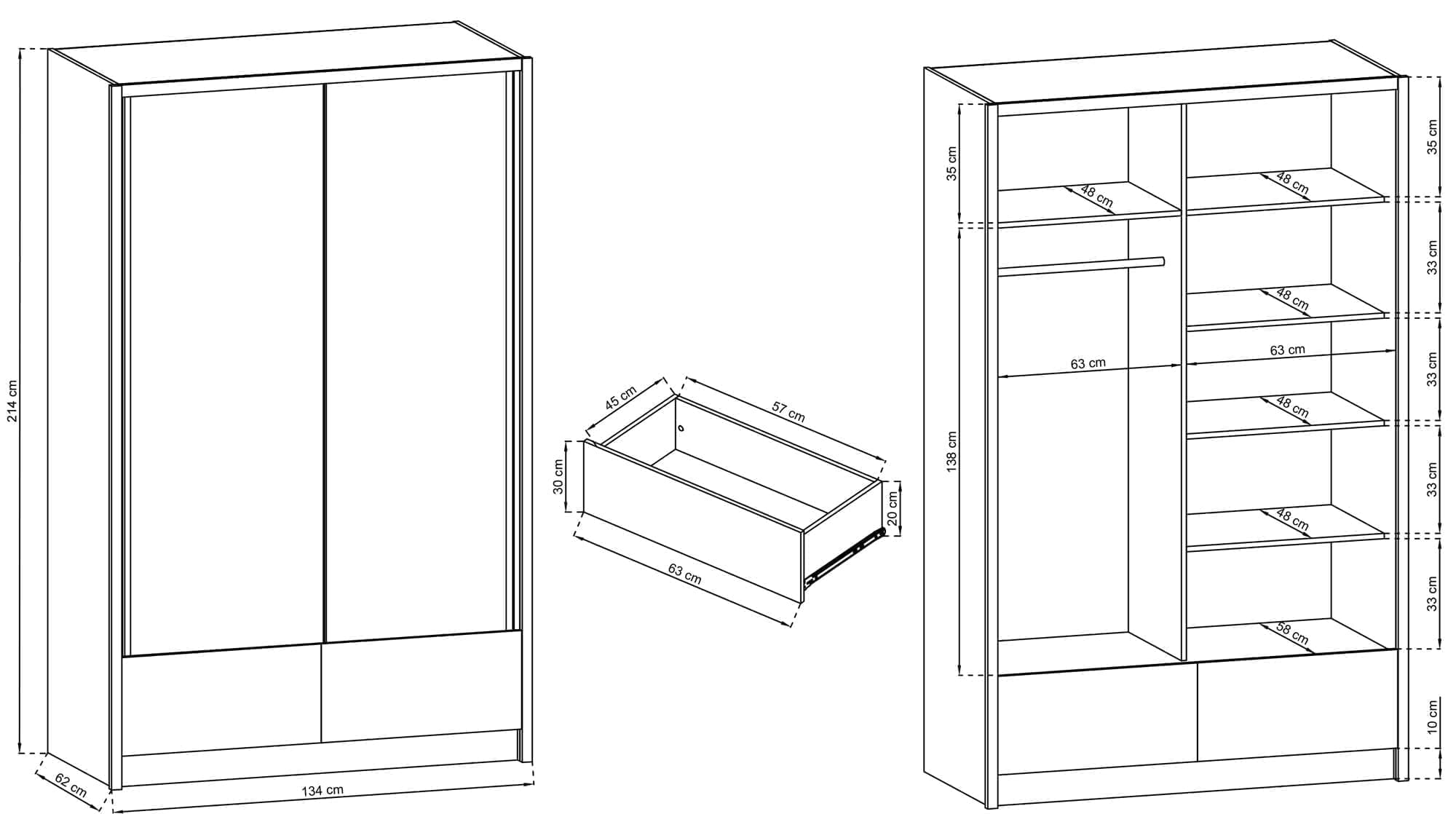 Pojemna przesuwna szafa wymiary MORIS I 130cm Pojemna przesuwna szafa wymiary MORIS I 130cm