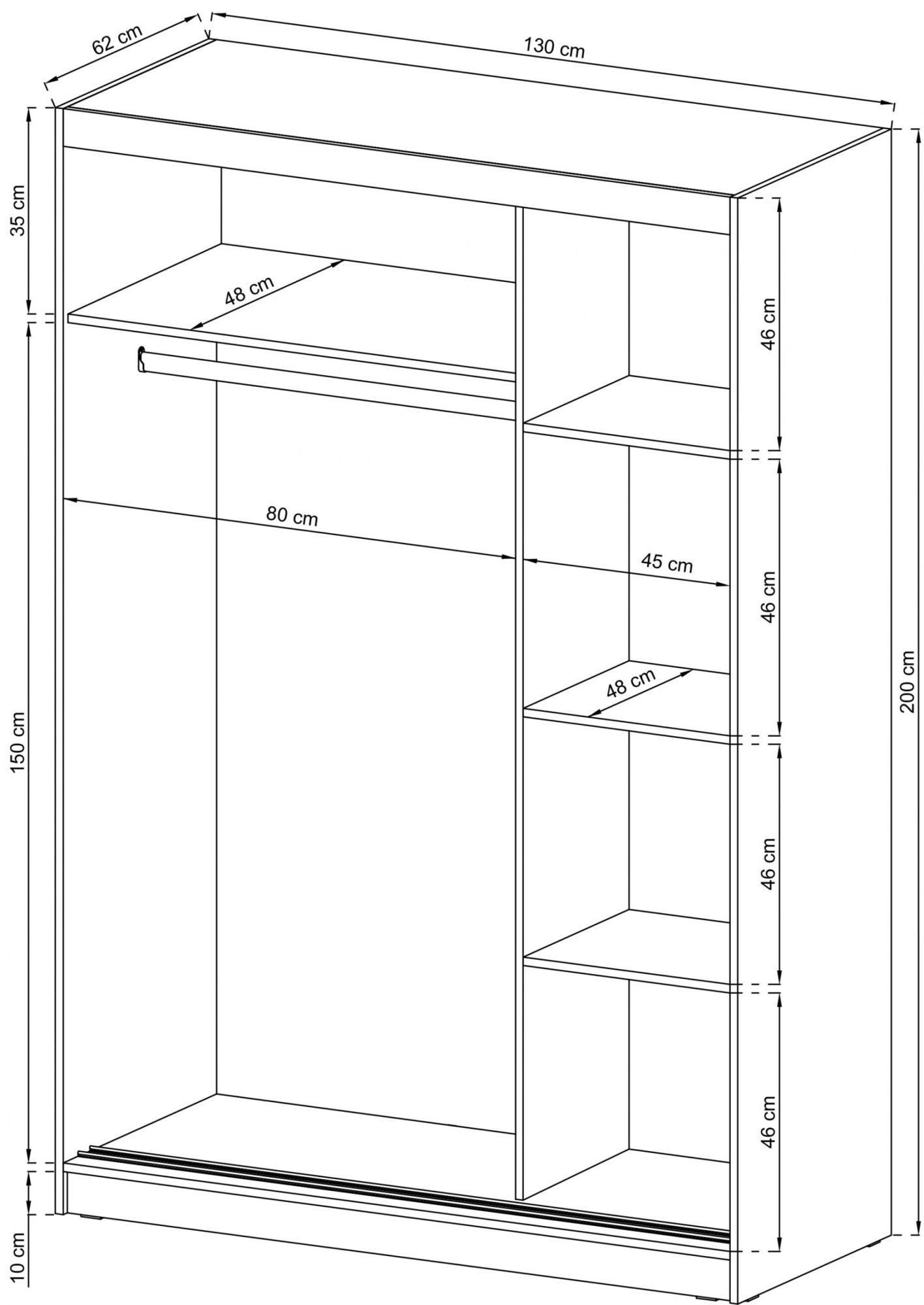 Dwudrzwiowa szafa przesuwna z lustrem wymiary ALVERA 130cm Dwudrzwiowa szafa przesuwna z lustrem wymiary ALVERA 130cm