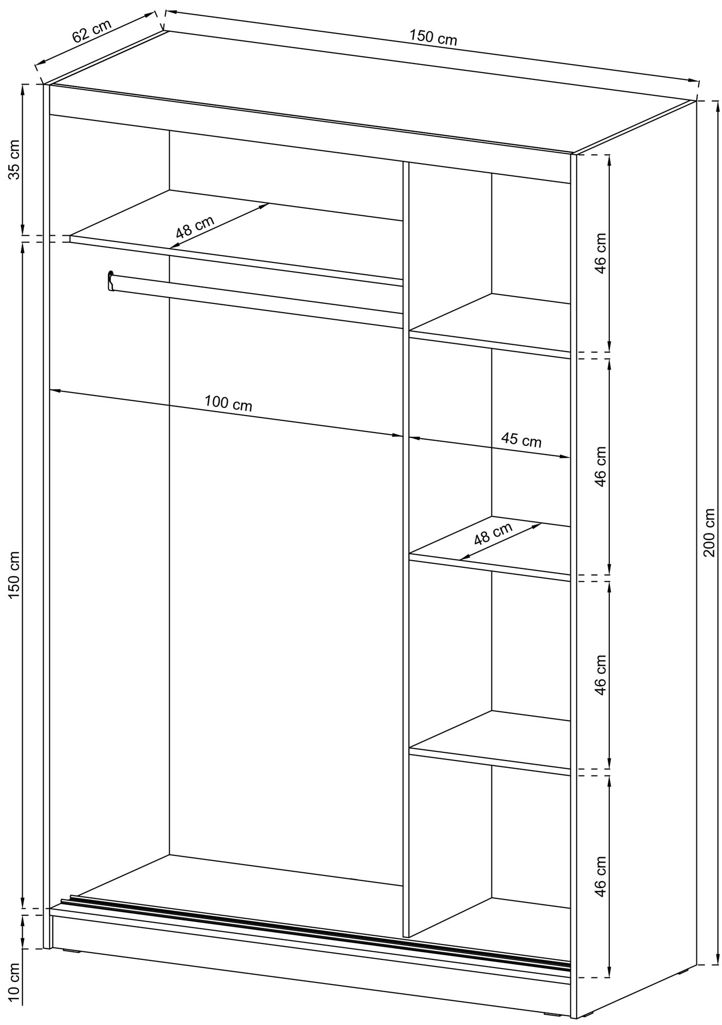 Wnętrze szafy z pojemnymi półkami do przestronnych wnętrz