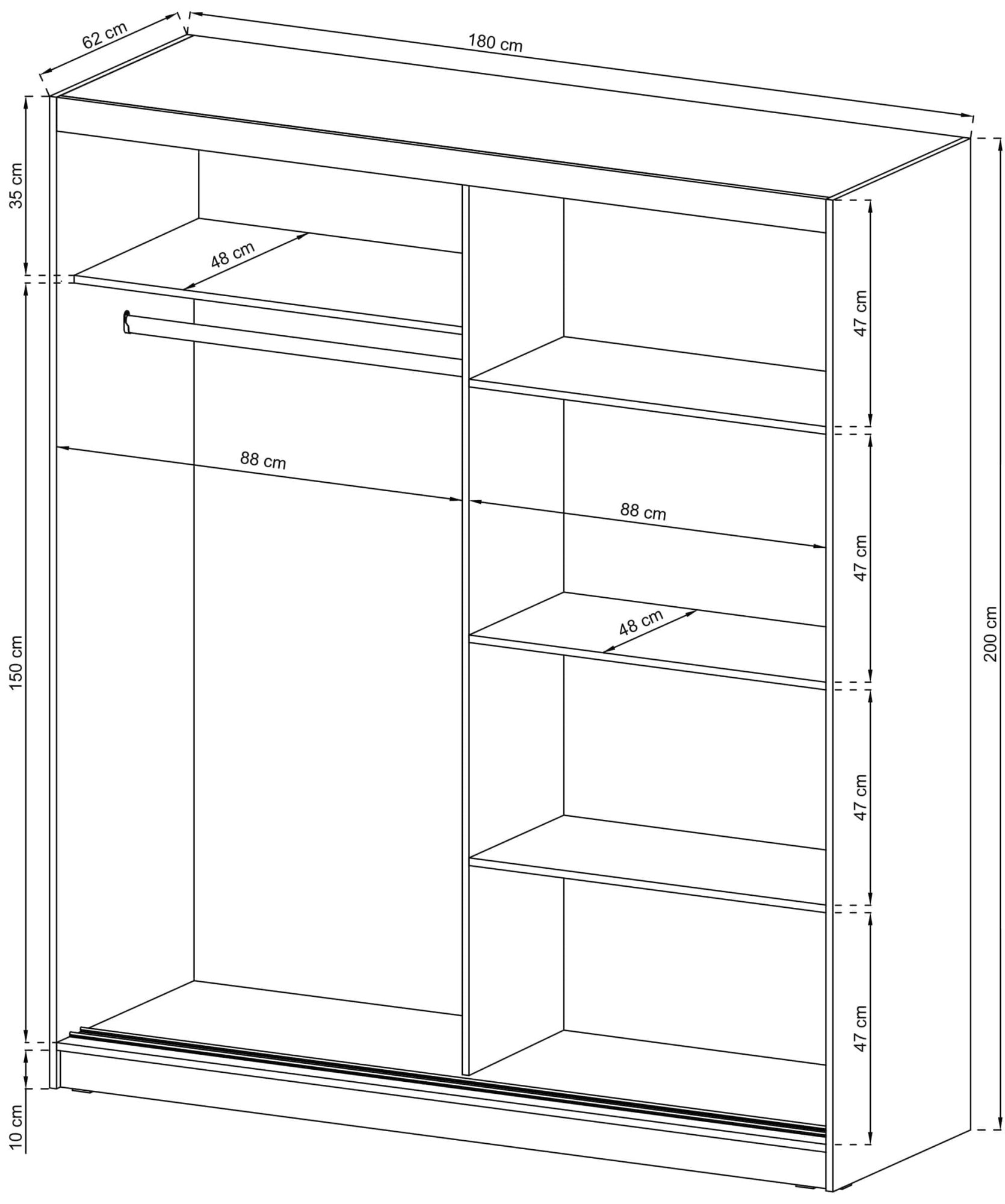 Szafa ubraniowa z lustrzanymi wstawkami wymiary ALVERA IX 180cm