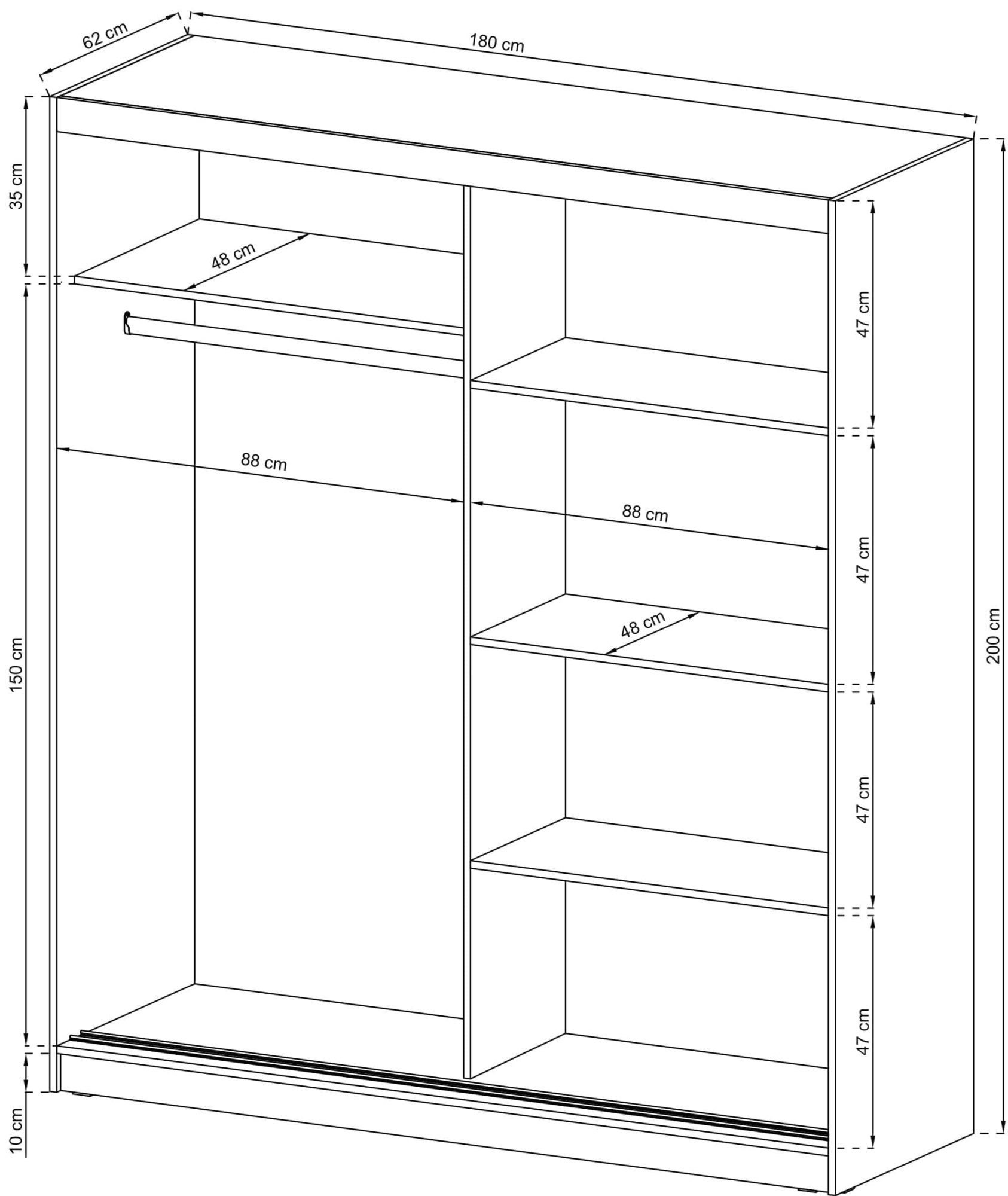 Szafa przesuwna na ubrania wymiary ALVERA I ALU 180cm