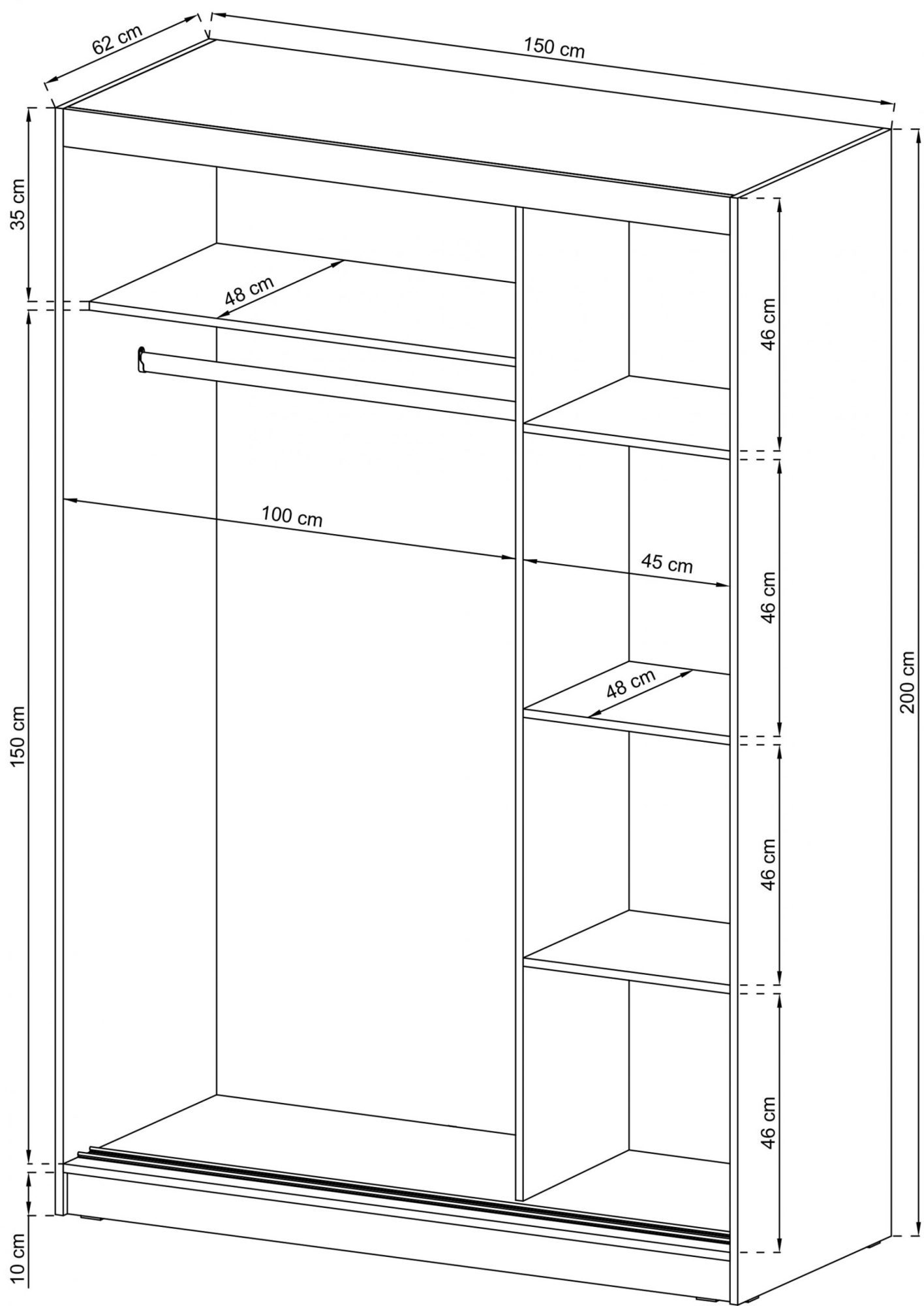 Szafa ubraniowa wymiary SIMENA 150 cm Szafa ubraniowa wymiary SIMENA 150 cm