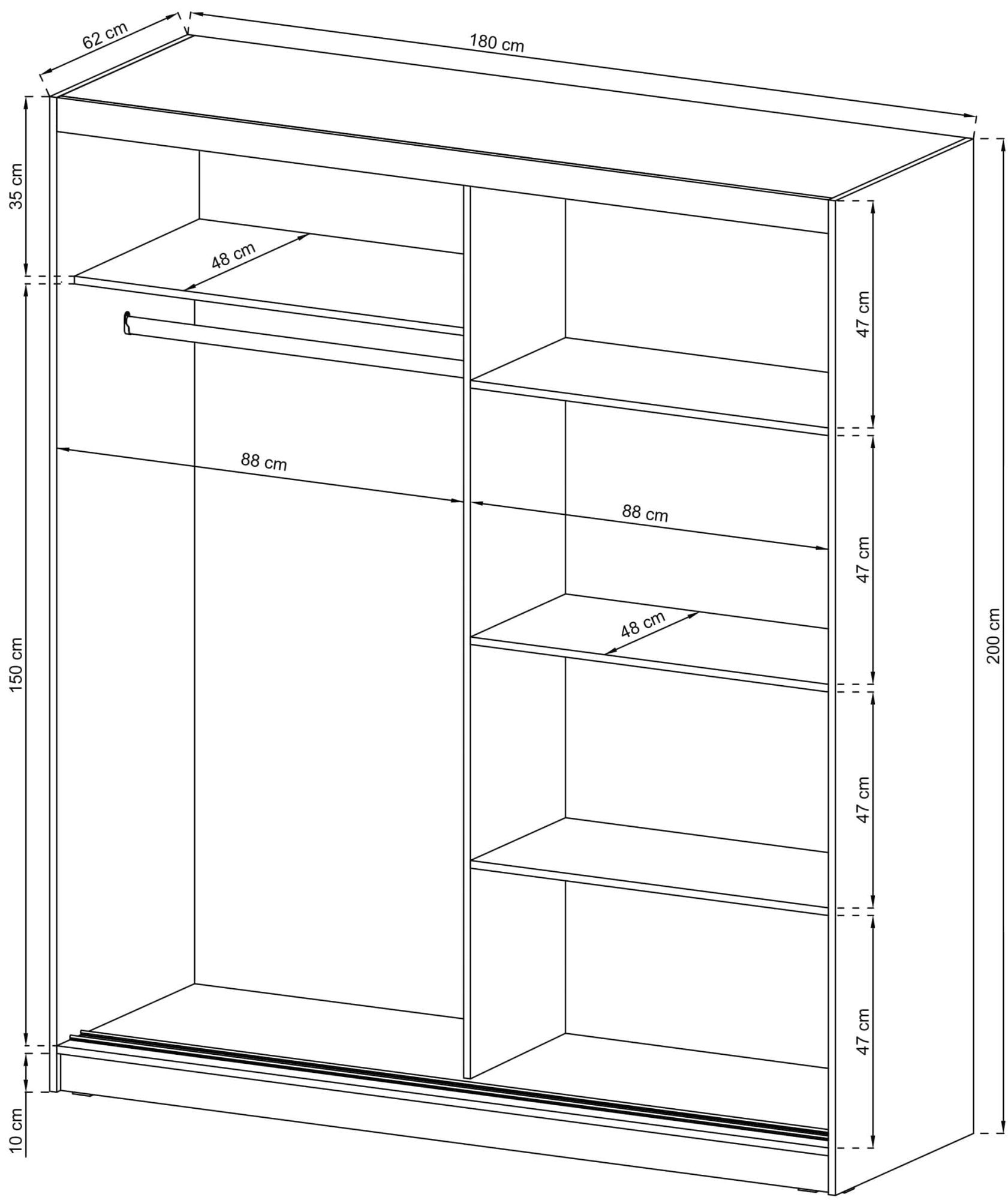 Szafa na ubrania z kwadratowym lustrem wymiary SIMENA IX 180cm Szafa na ubrania z kwadratowym lustrem wymiary SIMENA IX 180cm