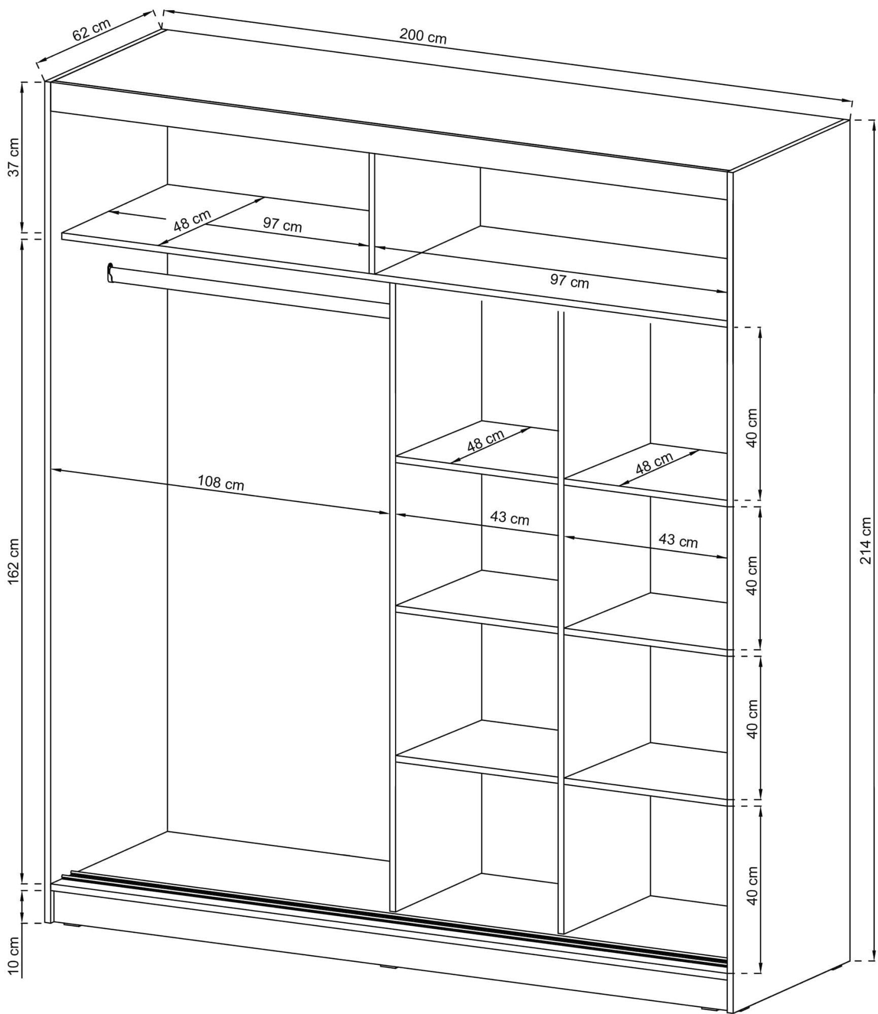 Wysoka szafa na ubrania SIMENA IX 200cm wymiary