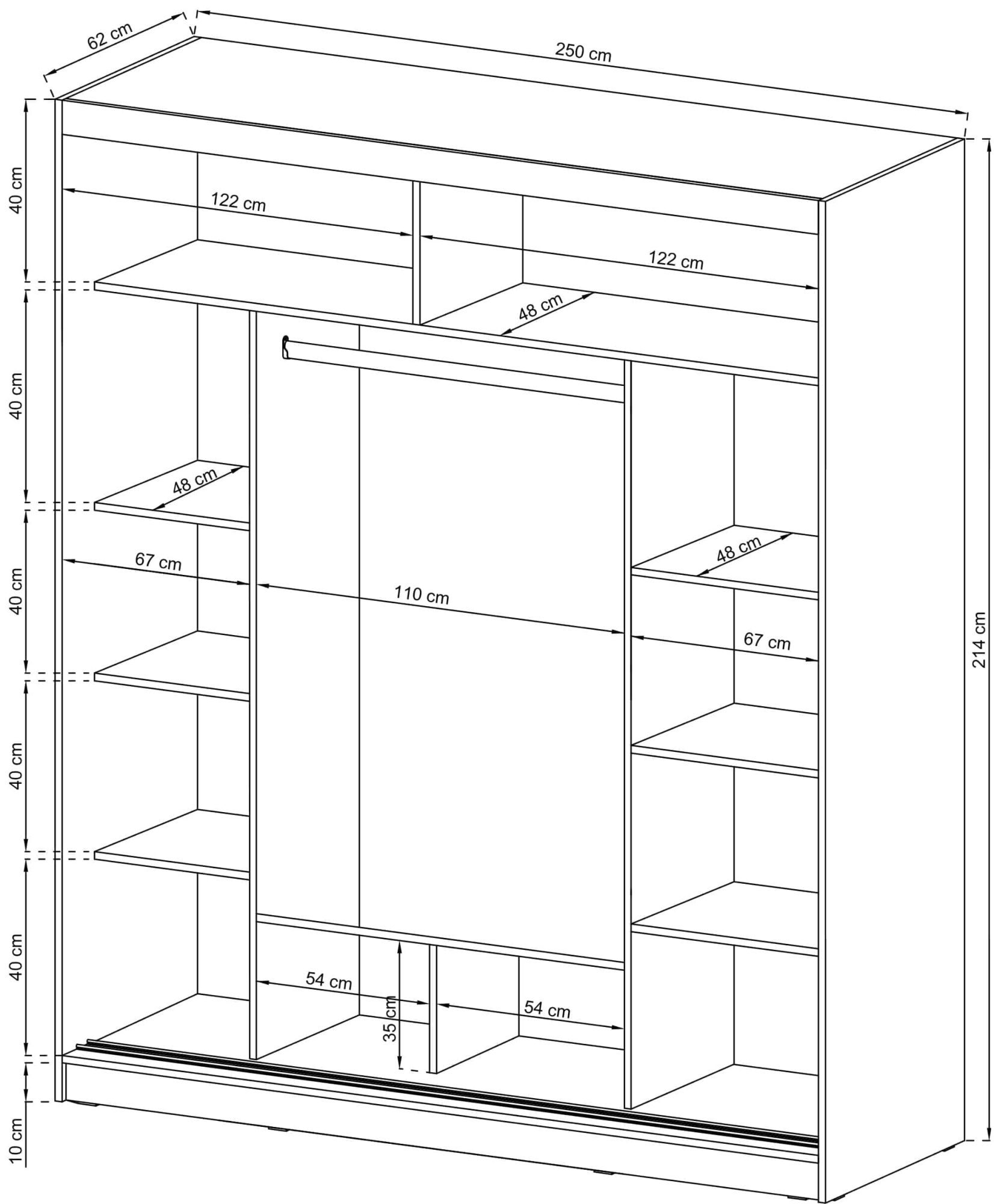 Duża trzydrzwiowa szafa na ubrania wymiary SIMENA II 250cm