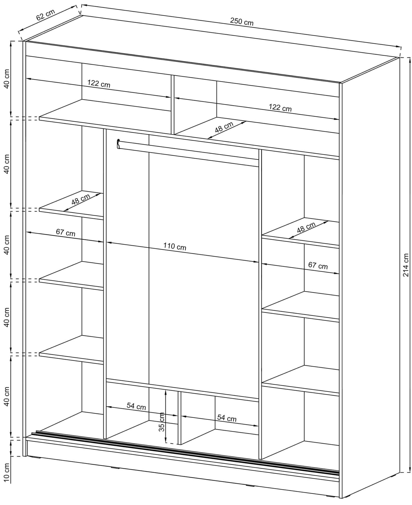 Duża szafa ubraniowa wymiary SIMENA 250cm Duża szafa ubraniowa wymiary SIMENA 250cm