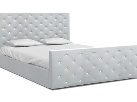 Łóżko podwójne szare z kryształkami ZOE