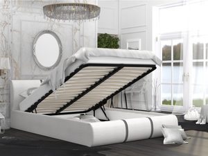 Miniaturka 7 - Białe łóżko tapicerowane z otwartym pojemnikiem w eleganckiej sypialni