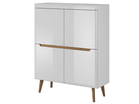 Biała minimalistyczna komoda z dodatkami drewna