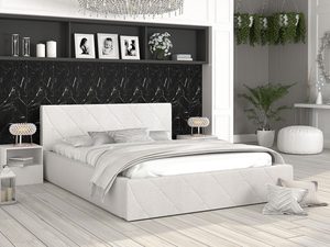 Miniaturka 4 - Tapicerowane łóżko białe z pikowaną ramą w eleganckiej sypialni