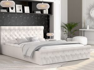 Miniaturka 3 - Białe łóżko chesterfield z pikowanym zagłówkiem w sypialni glamour