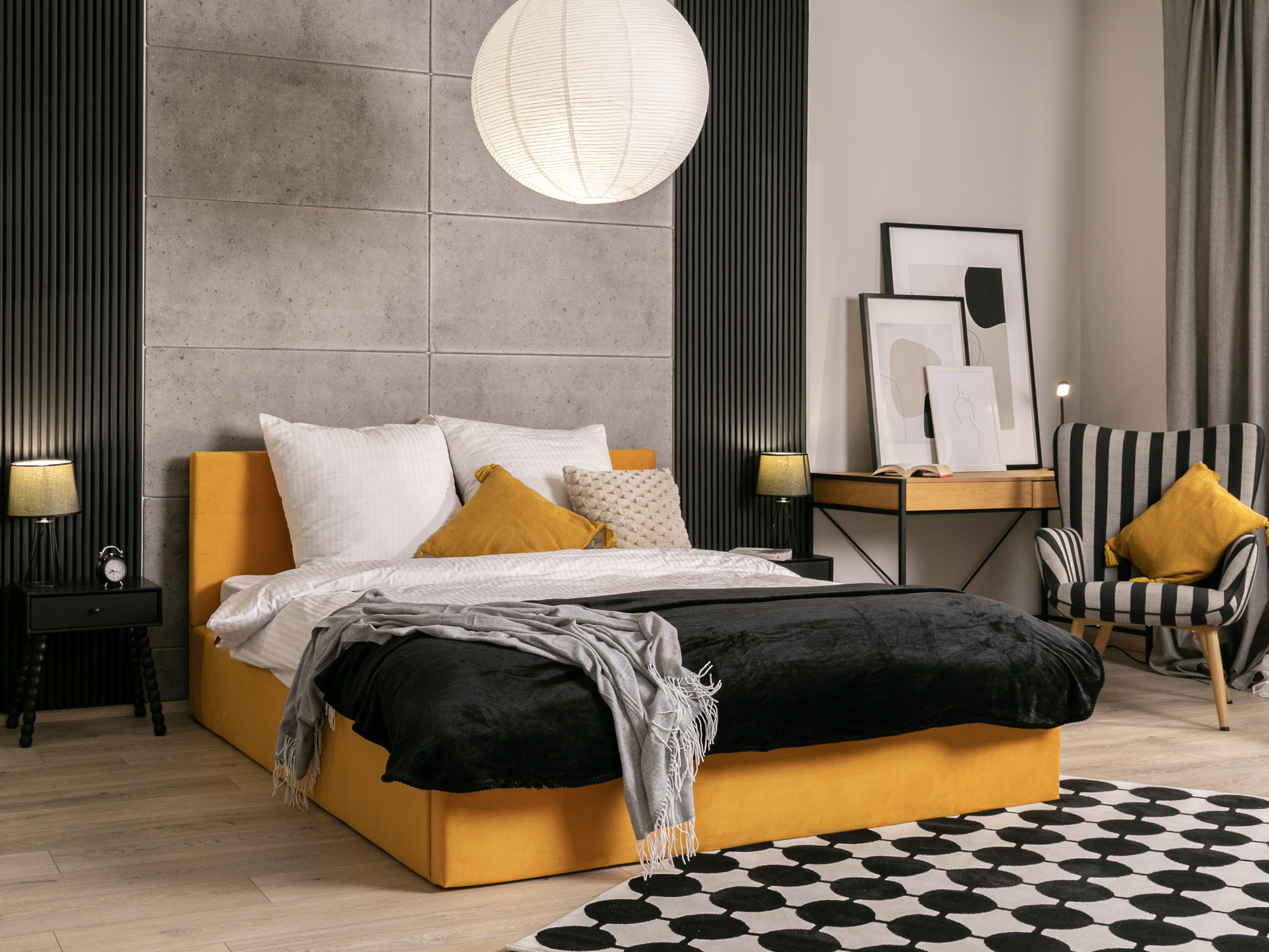 Polsterbett mit Bettkasten RUBY – Ansicht von der anderen Seite im Schlafzimmer