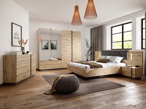 Aranžmá ložnice z dřevěnými meblami – skandinávský styl