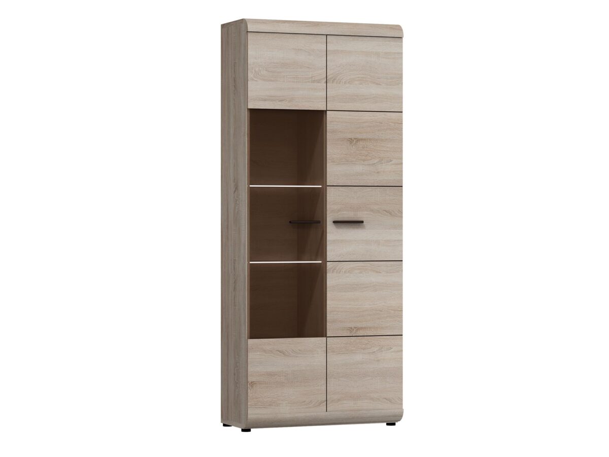 Hohe Vitrine Eiche Sonoma schwarze Beine DOMINGO