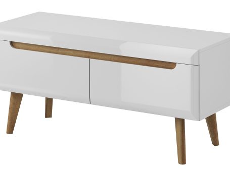 Mała szafka RTV biała drewniane nóżki BASTIEN
