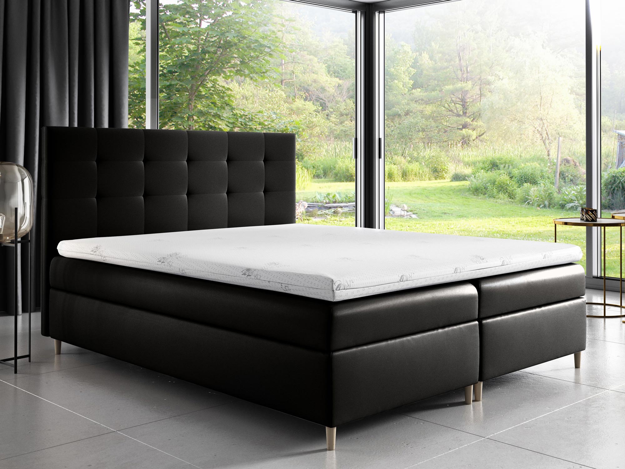 Łóżko z Zagłówkiem Pikowanym czarne aranżacja ENDO Łóżko z Zagłówkiem Pikowanym czarne aranżacja ENDO