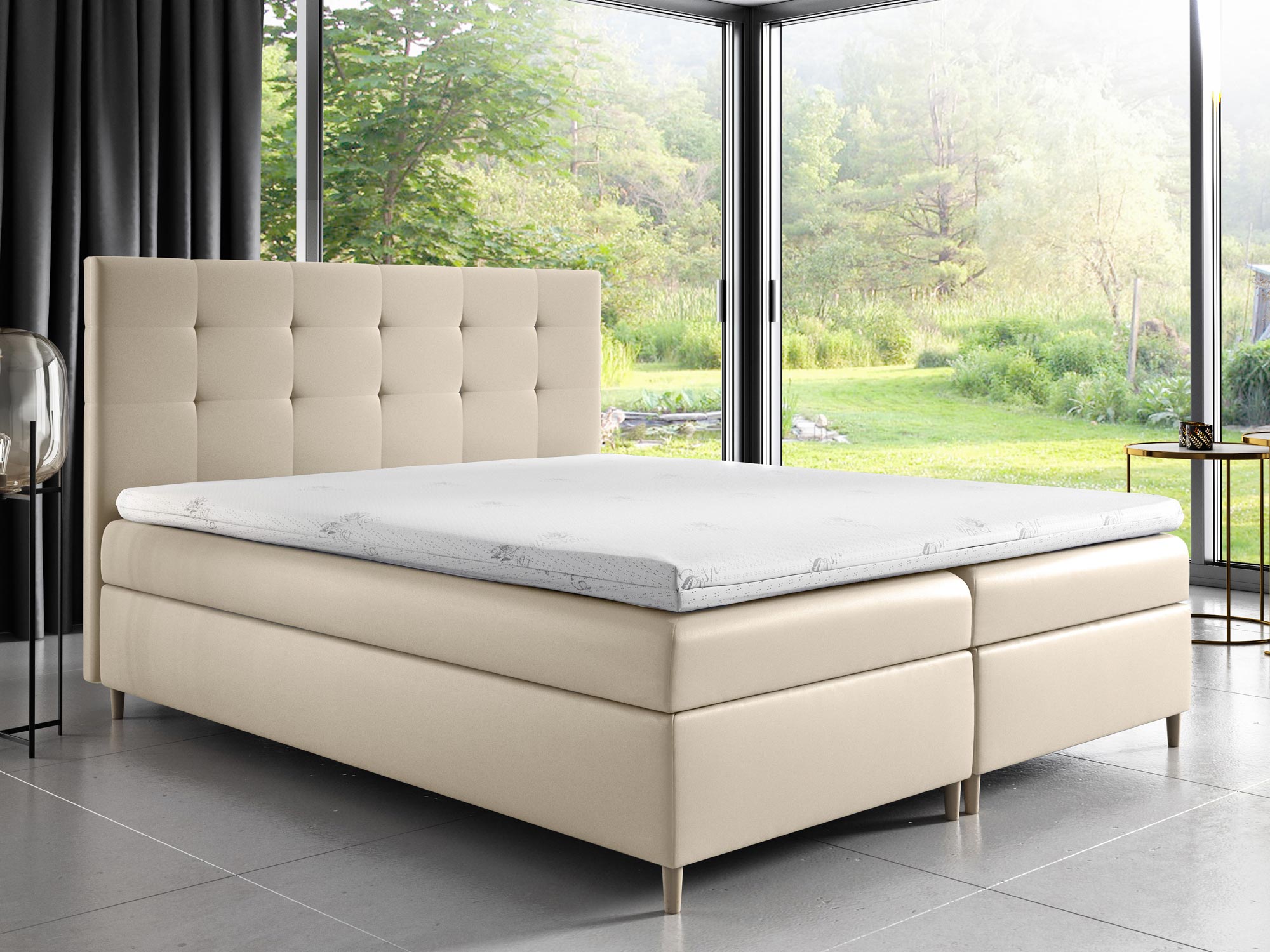 Łóżko z Zagłówkiem Pikowanym kremowe aranżacja ENDO Łóżko z Zagłówkiem Pikowanym kremowe aranżacja ENDO