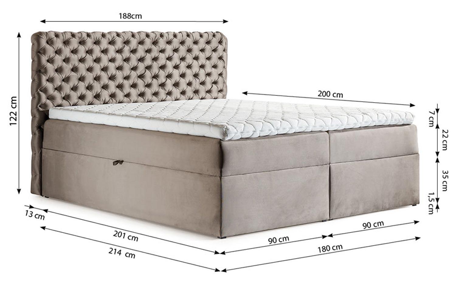 Łóżko Kontynentalne wymiary SAMUEL