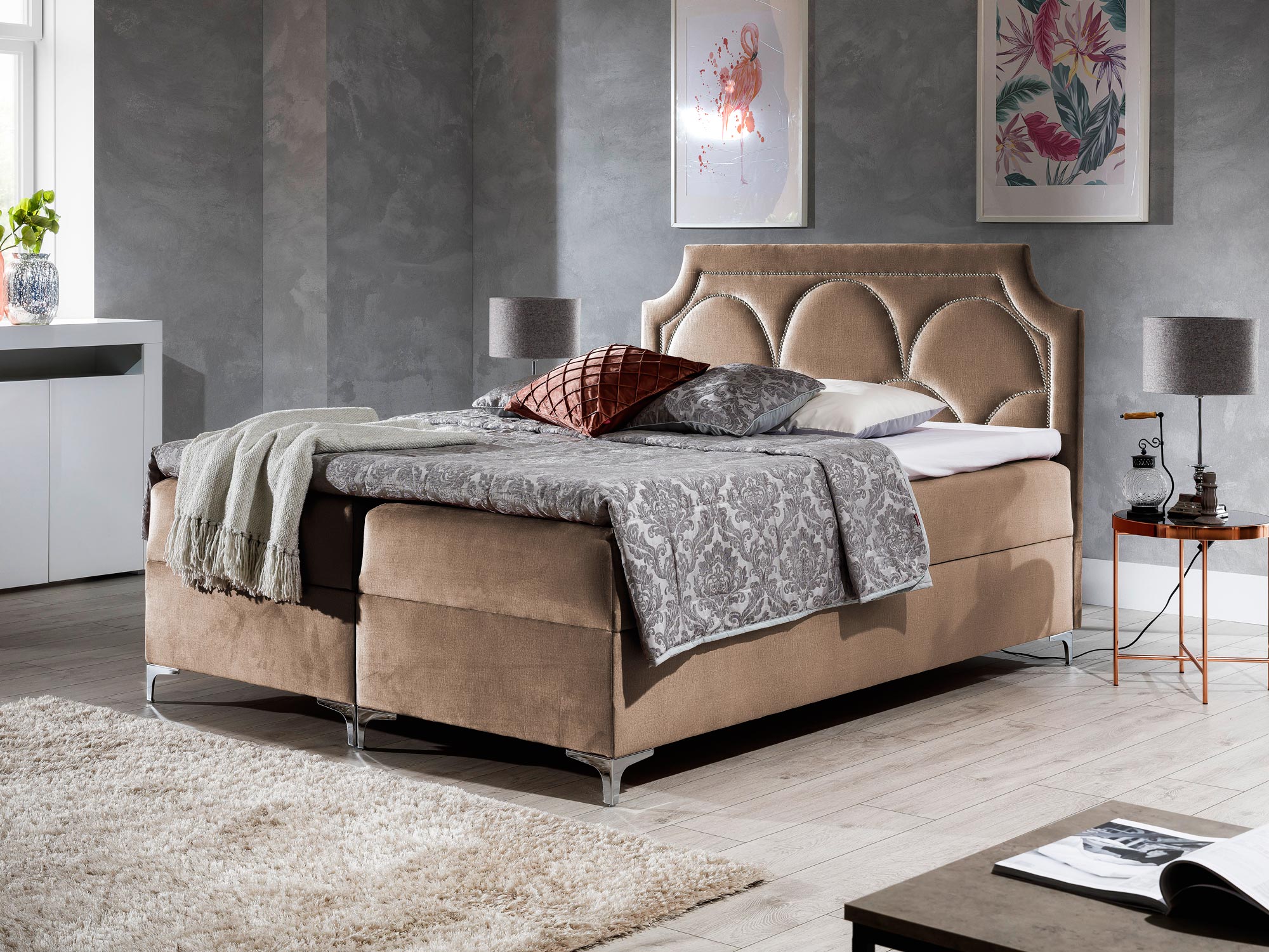 Łóżko kontynentalne brązowy aranżacja PABLO Łóżko kontynentalne brązowy aranżacja PABLO