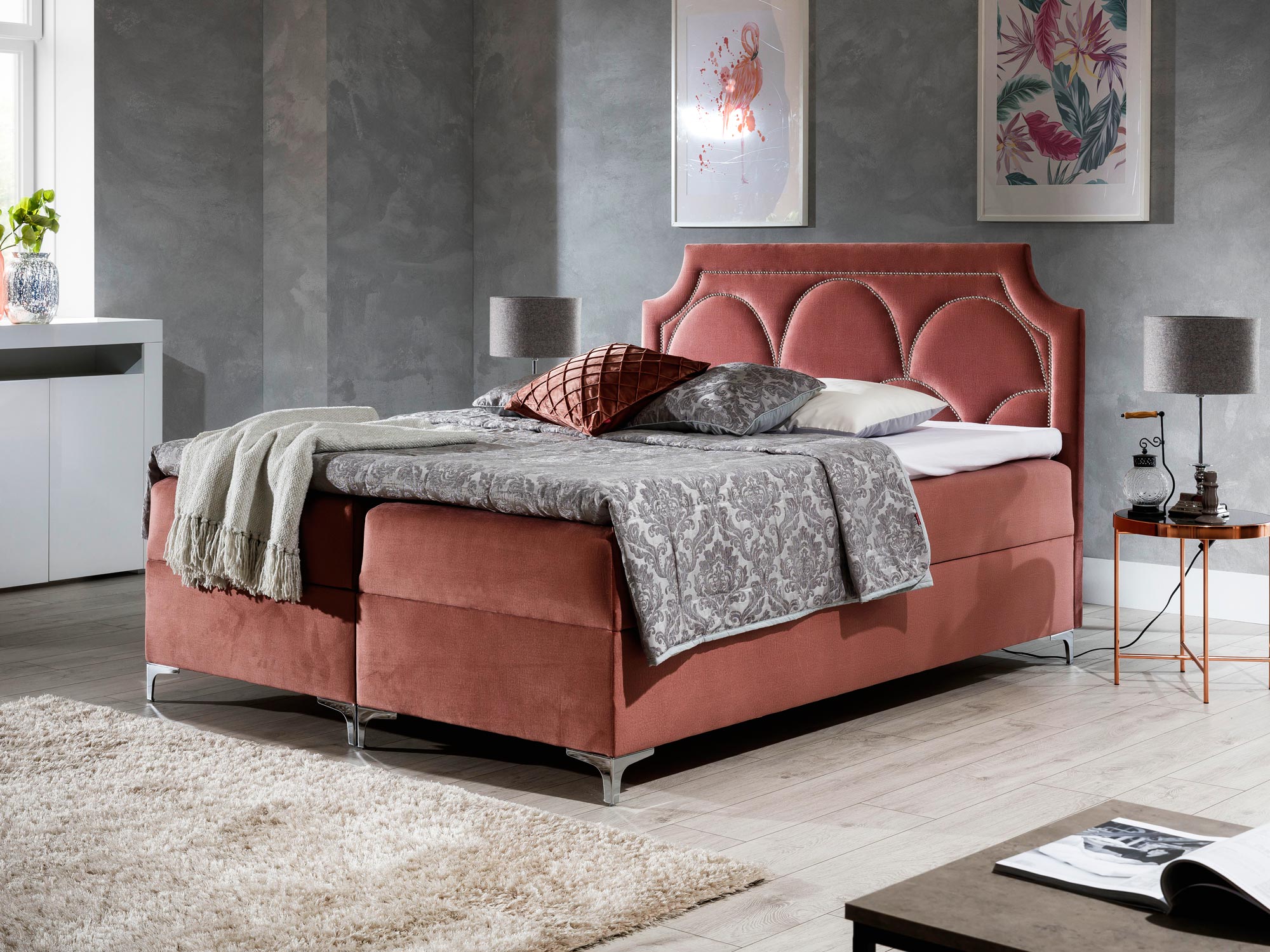 Łóżko kontynentalne różowy aranżacja PABLO Łóżko kontynentalne różowy aranżacja PABLO