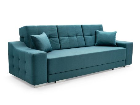 Sofa 2 Osobowa z Funkcją Spania turkusowa białe tło GRANDE