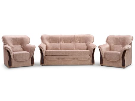 Zestaw wypoczynkowy w beżu – sofa i fotele w klasycznym stylu