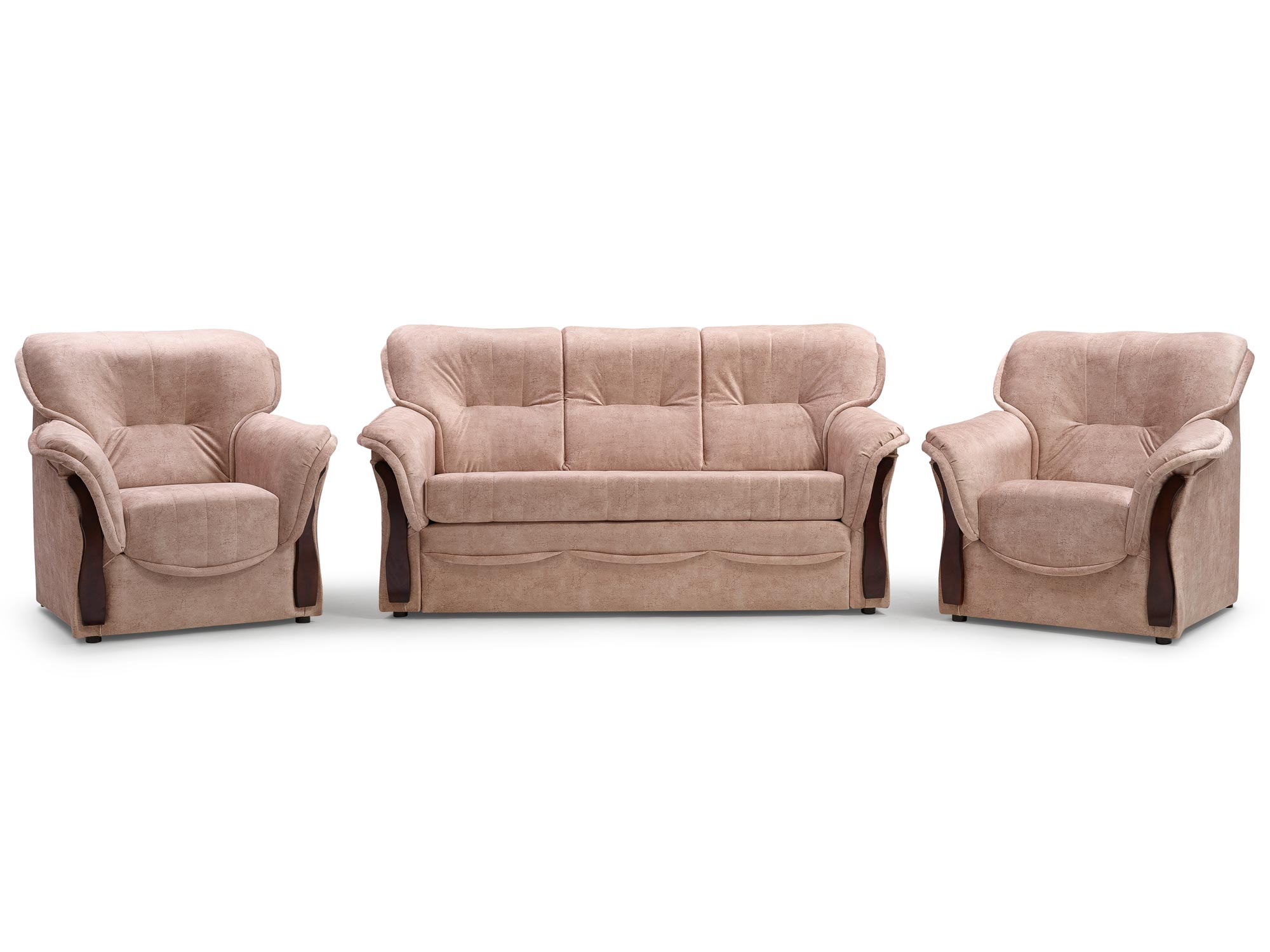 Zestaw wypoczynkowy w beżu – sofa i fotele w klasycznym stylu Zestaw wypoczynkowy w beżu – sofa i fotele w klasycznym stylu