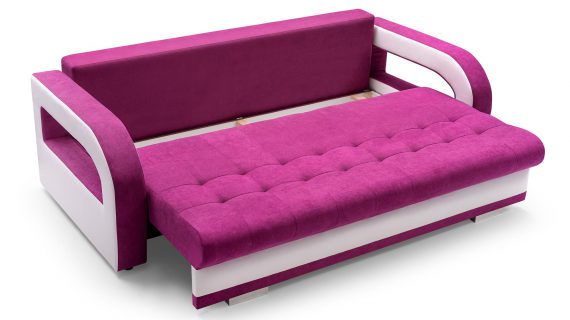 Miniaturka 6 - Kanapa różowo-biała rozłożona pojemnik OLYMPEA + PUFA