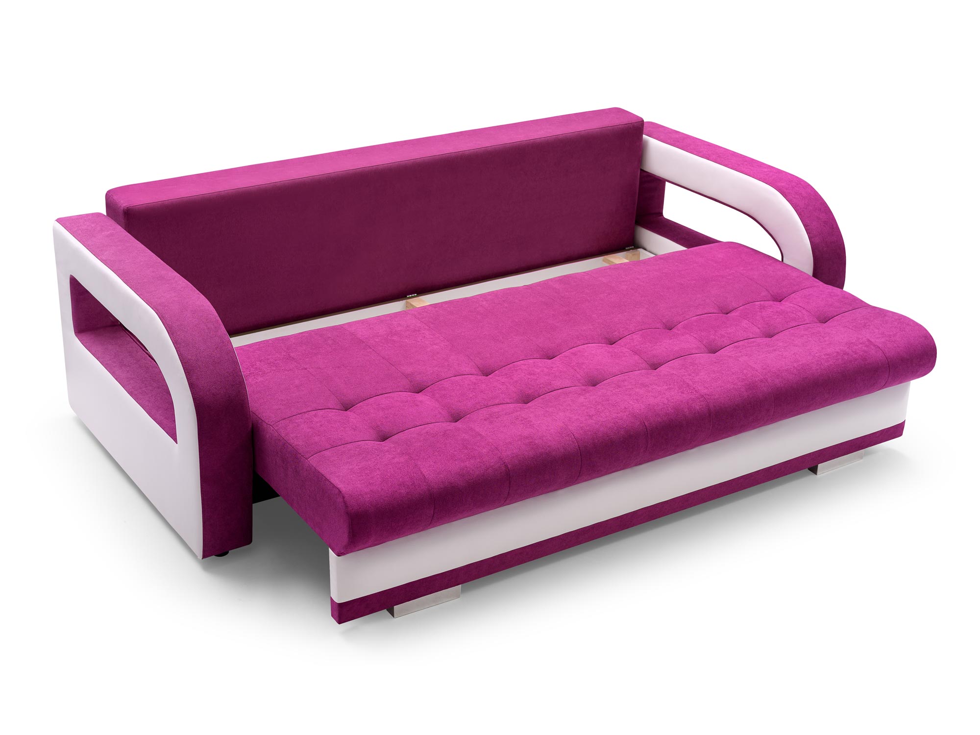 Kanapa różowo-biała rozłożona pojemnik OLYMPEA + PUFA Kanapa różowo-biała rozłożona pojemnik OLYMPEA + PUFA