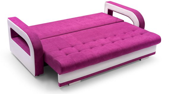 Miniaturka 7 - Kanapa różowo-biała rozłożona OLYMPEA + PUFA