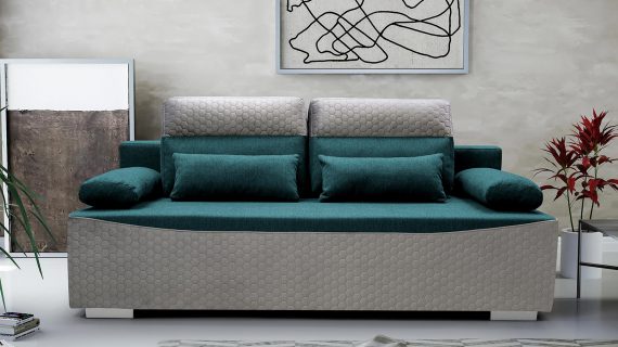 Miniaturka 10 - Sofa do Salonu z Zagłówkami turkusowy+ szary aranżacja CAMPO