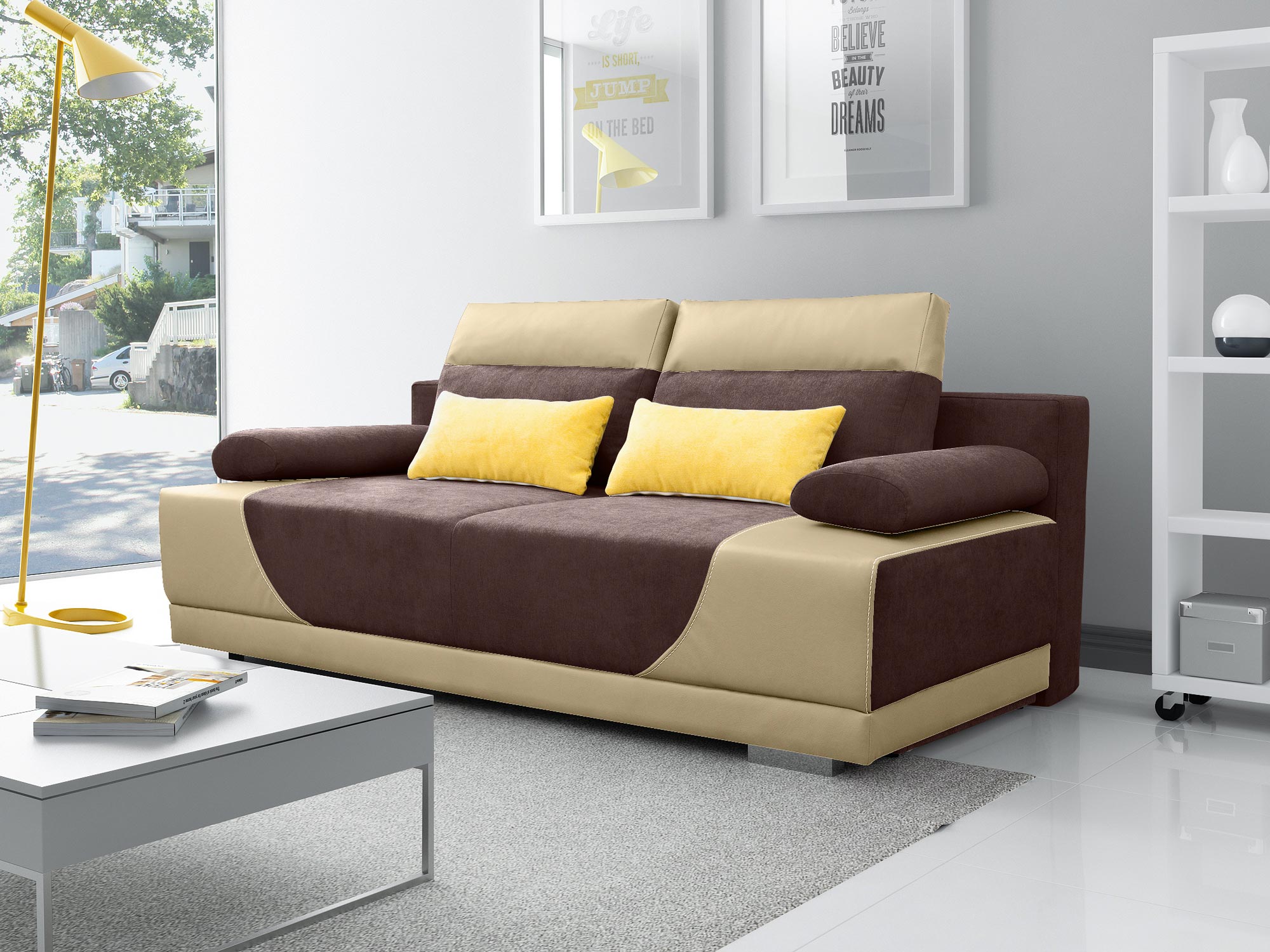 Młodzieżowa Sofa do Pokoju kremowy-brąz aranżacja CELESTE Młodzieżowa Sofa do Pokoju kremowy-brąz aranżacja CELESTE