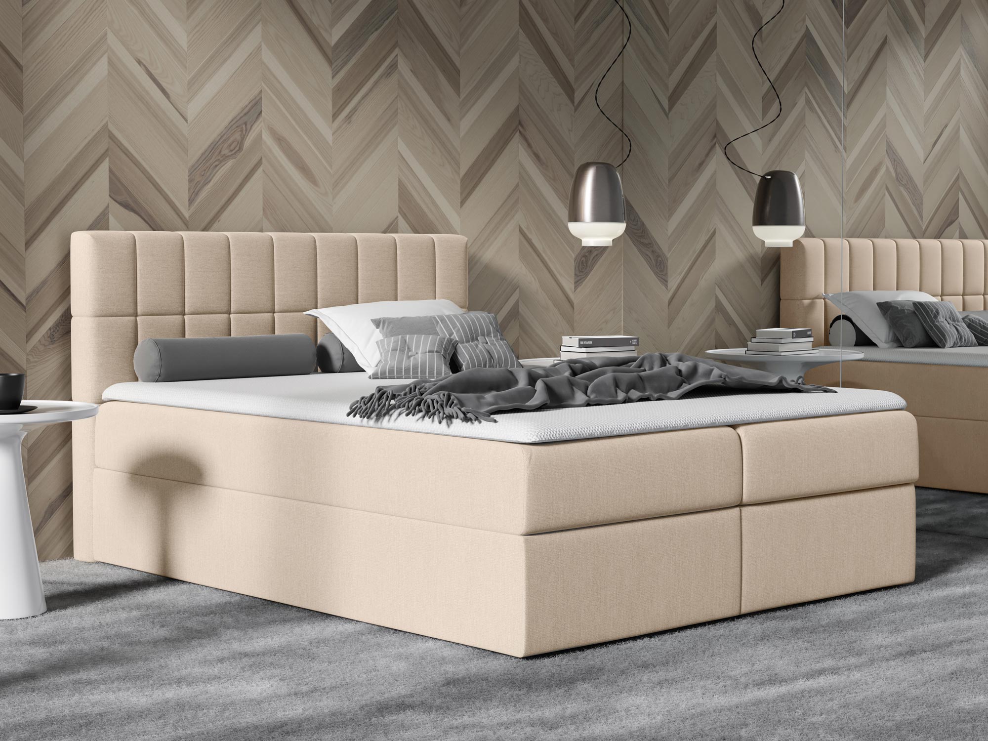 Kontynentalne łóżko do sypialni kremowe aranżacja TRIXO Kontynentalne łóżko do sypialni kremowe aranżacja TRIXO