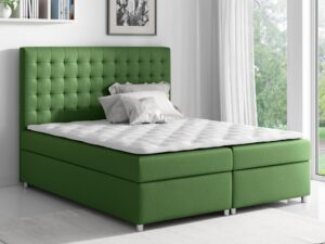 Miniaturka 9 - Zielone łóżko kontynentalne z pikowanym zagłówkiem chesterfield w aranżacji