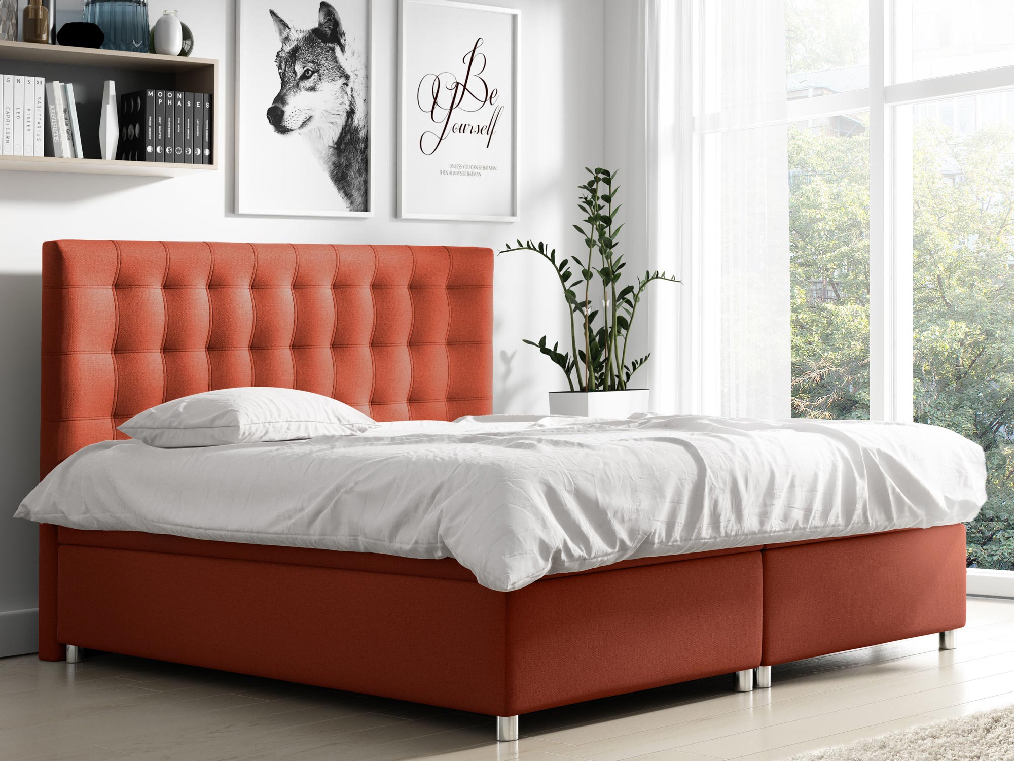 Pikowane Łóżko Tapicerowane aranżacja pomarańcz Bella Pikowane Łóżko Tapicerowane aranżacja pomarańcz Bella